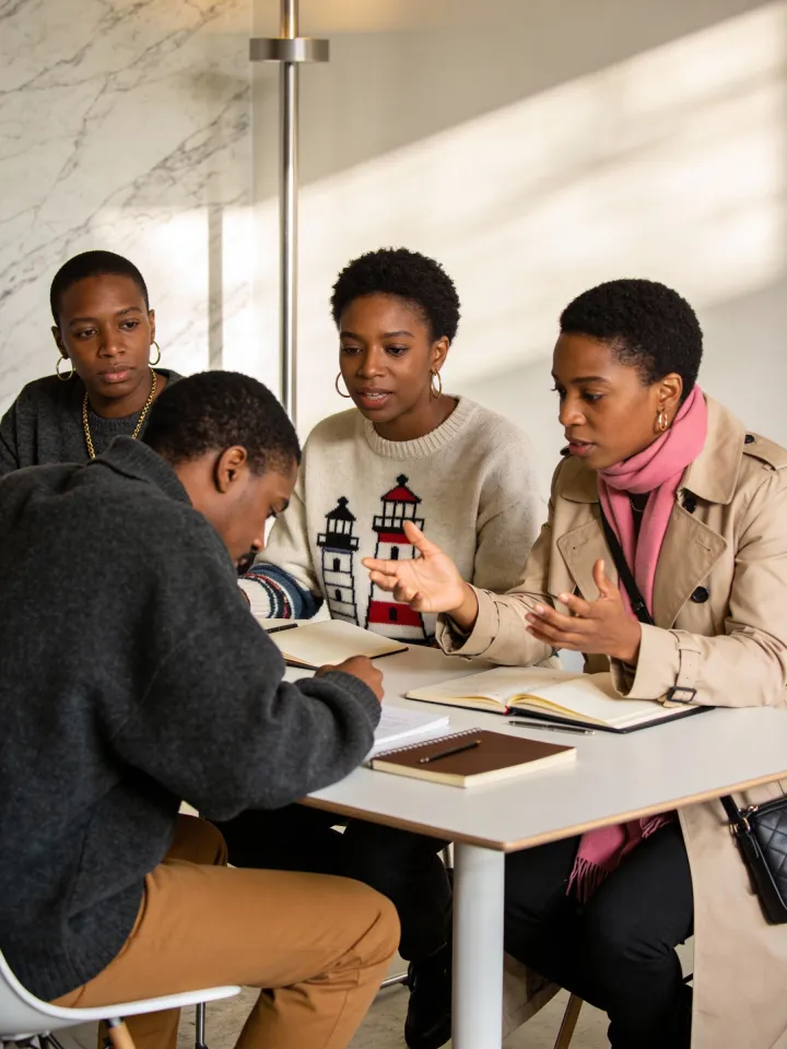 Equipo profesional en sesión de coaching